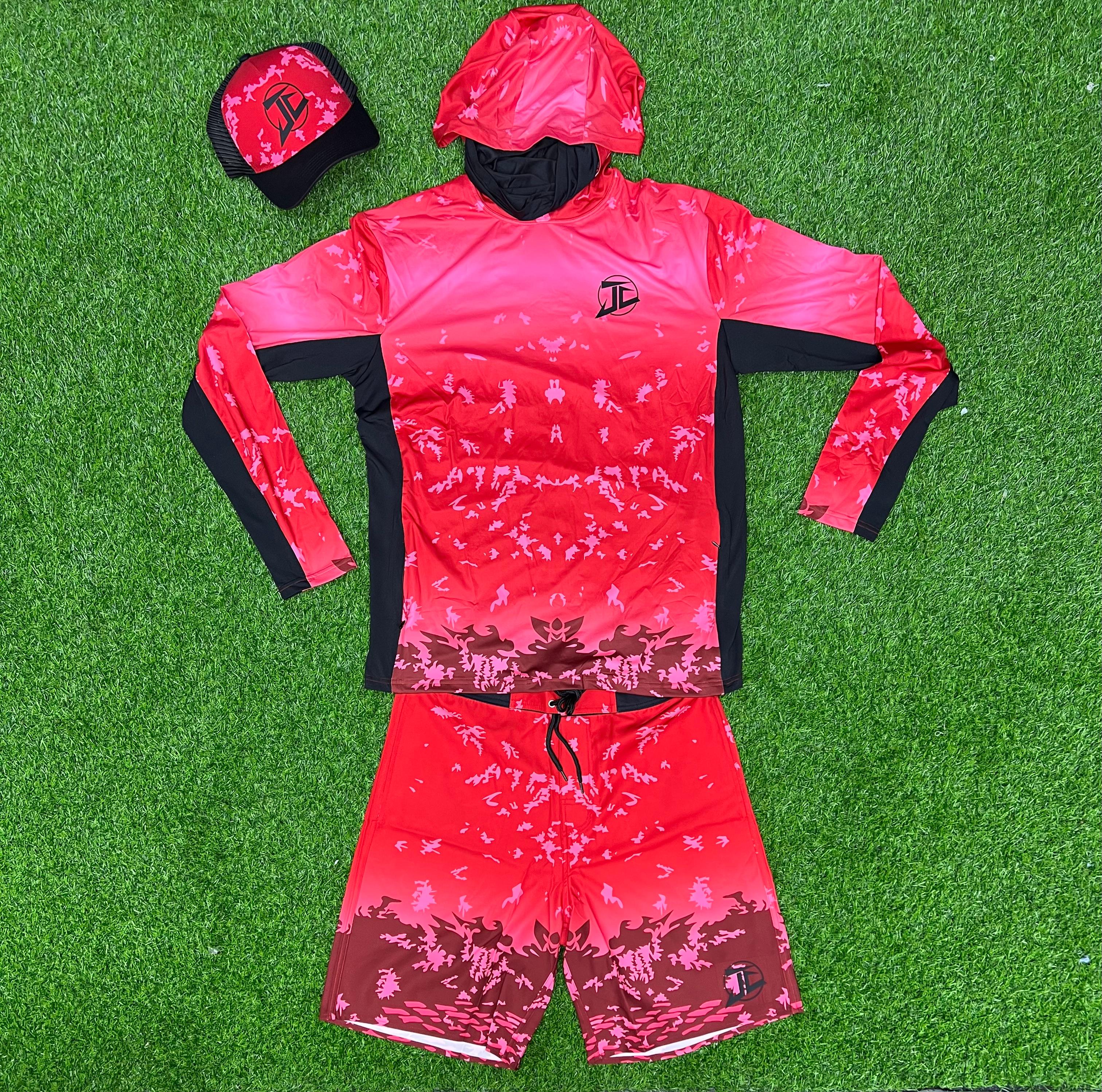 Hooded Fishing Shirt - Boardshorts Hats - Set Red Jc Summer